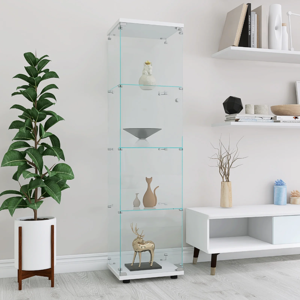 4-Shelf Glass Display Cabinet with Glass Doors,Floor Standing Curio Bookshelf Collection Display Case for Living Room Bedroom