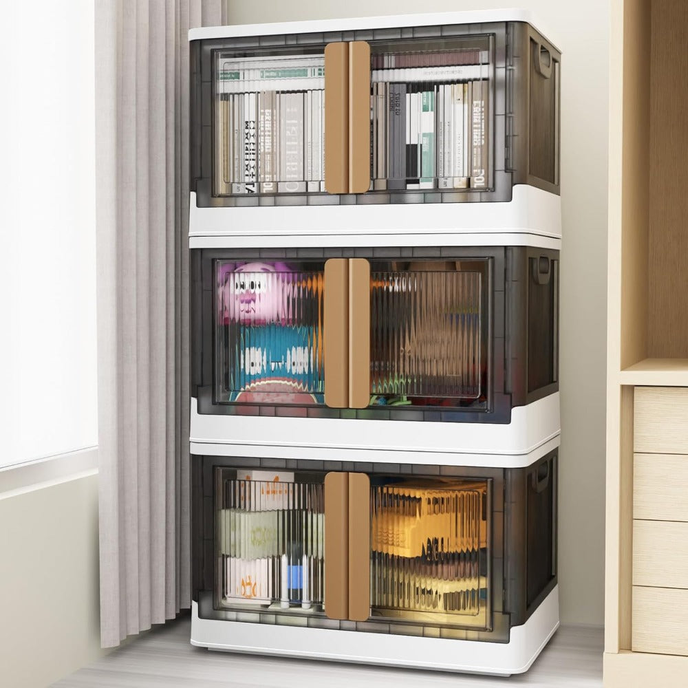 V6 19Gal Plastic Storage Bins With Lids, 76QT Stackable Storage Containers With Wheels, Folding Closet Organizers and Storage