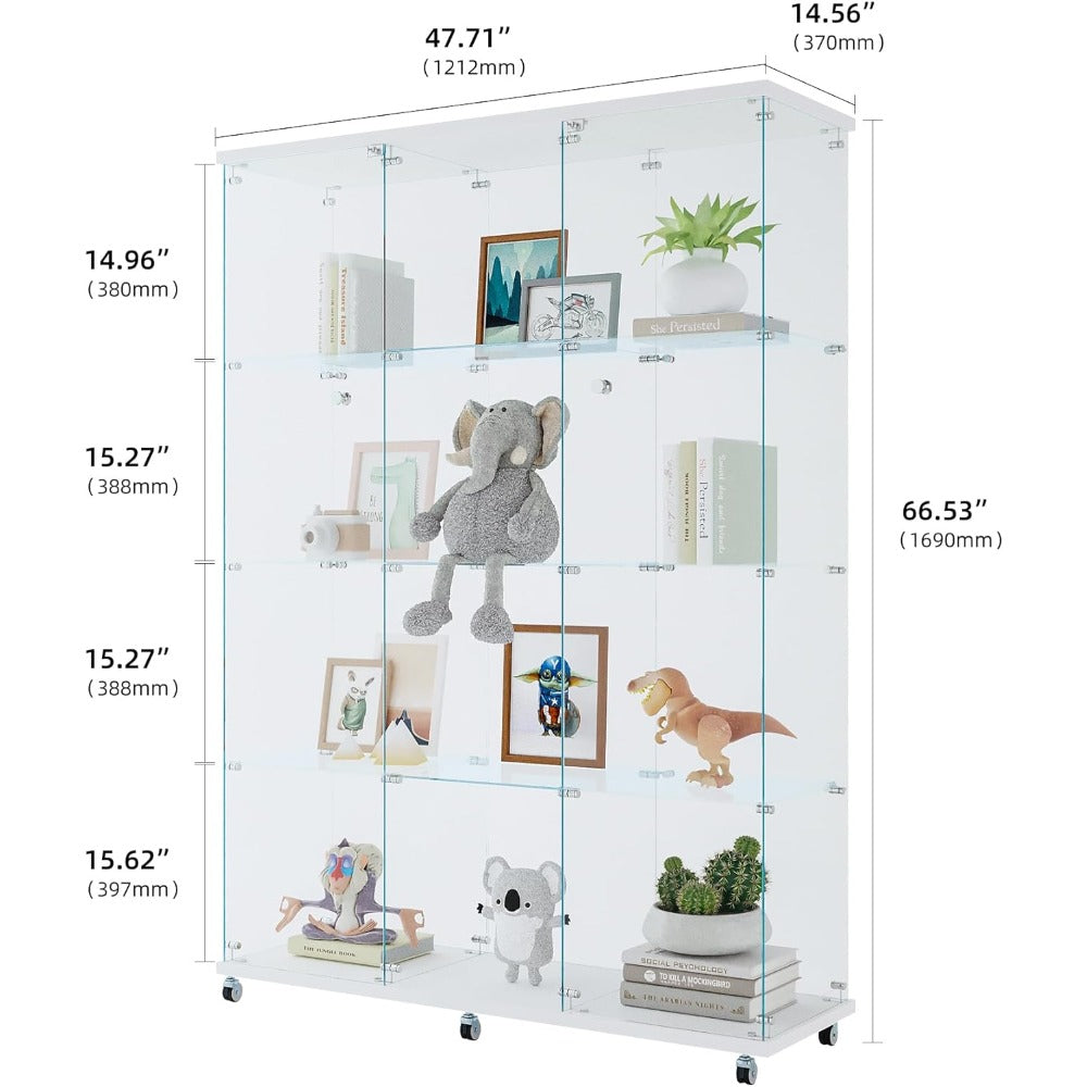 Glass Display Cabinet with 4 Shelves,Trophy Showcase,Floor Standing Curio Bookshelf