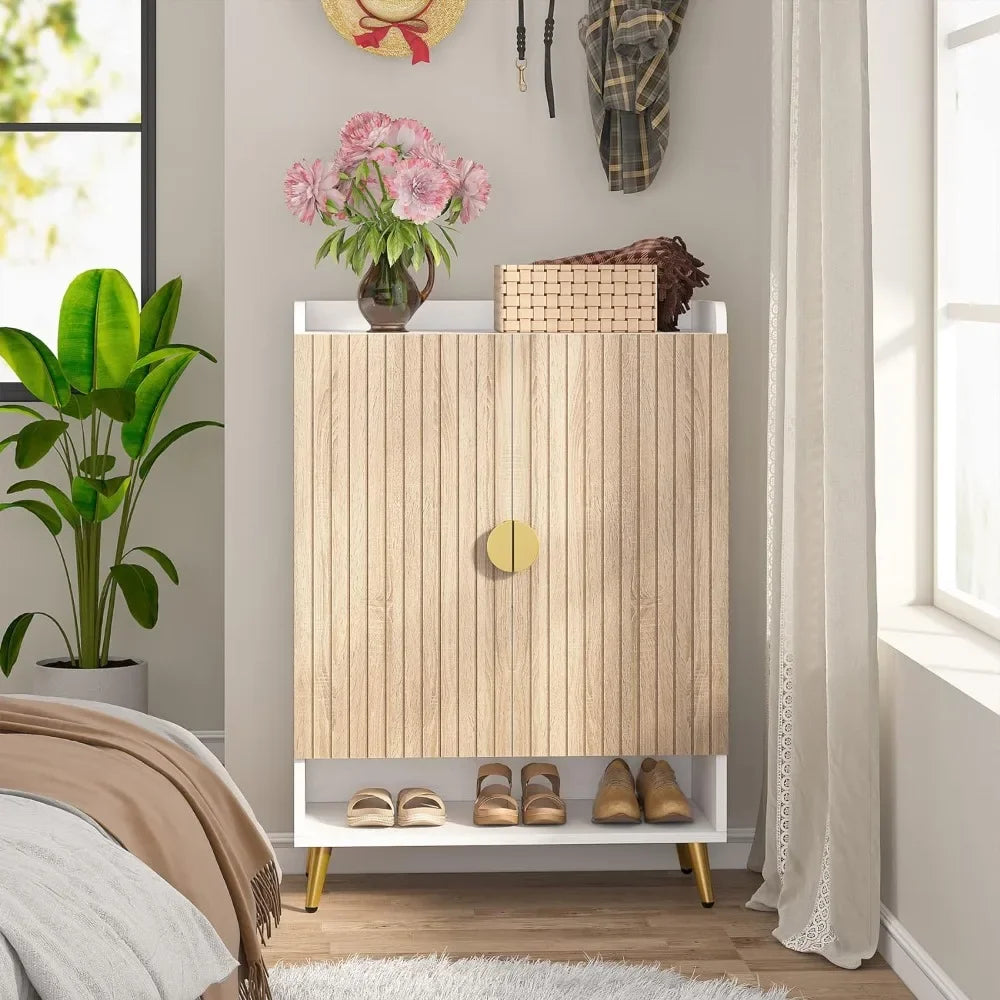 Shoe Cabinet with Doors, 7-Tier Shoe Storage Cabinet with Adjustable Shelves, Wooden Shoes Rack Shoe Storage Organize