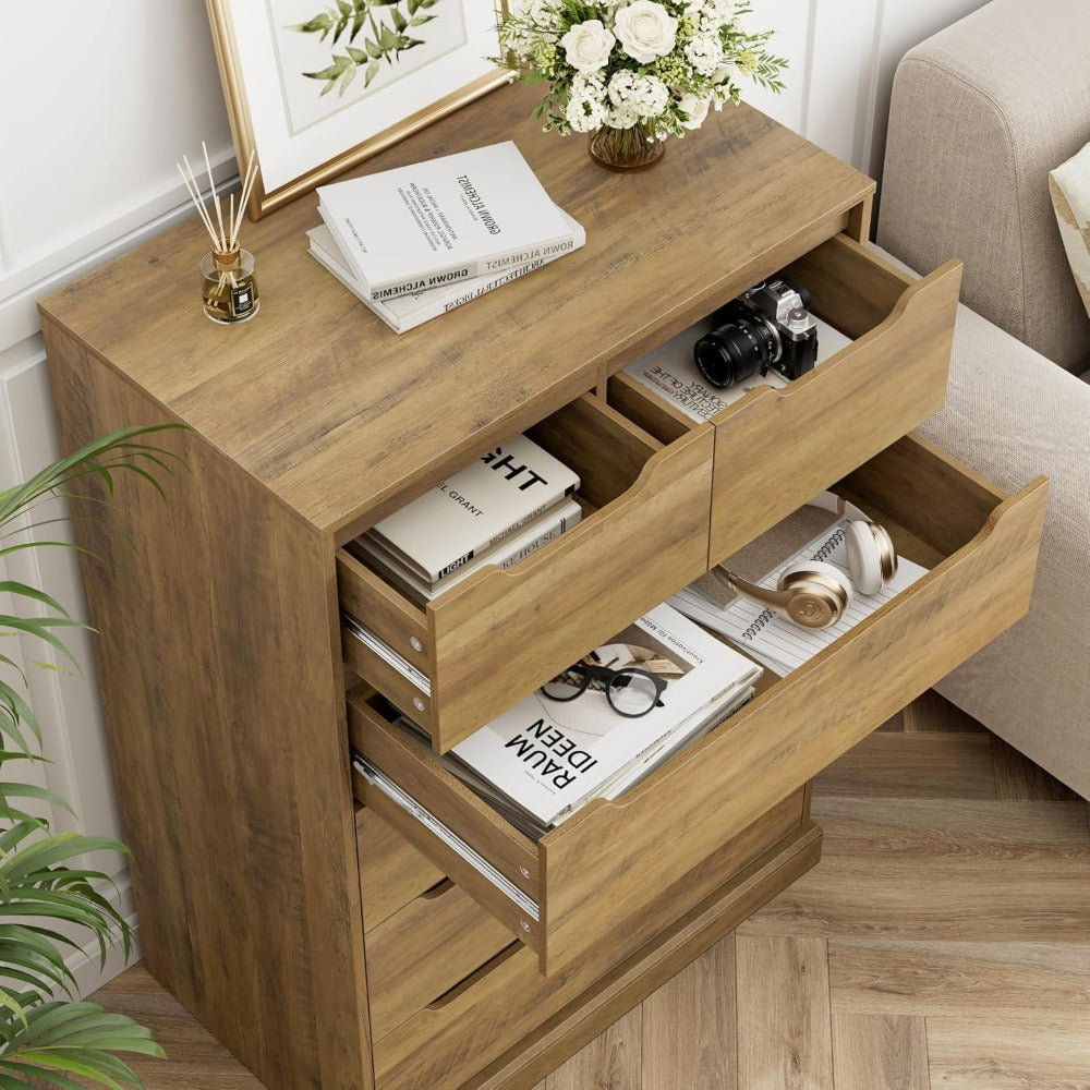 Modern 6 Drawer Dresser for Bedroom, Tall Chest of Drawers with Storage, Large Wood Storage Chest Organizers with Cut-Ou