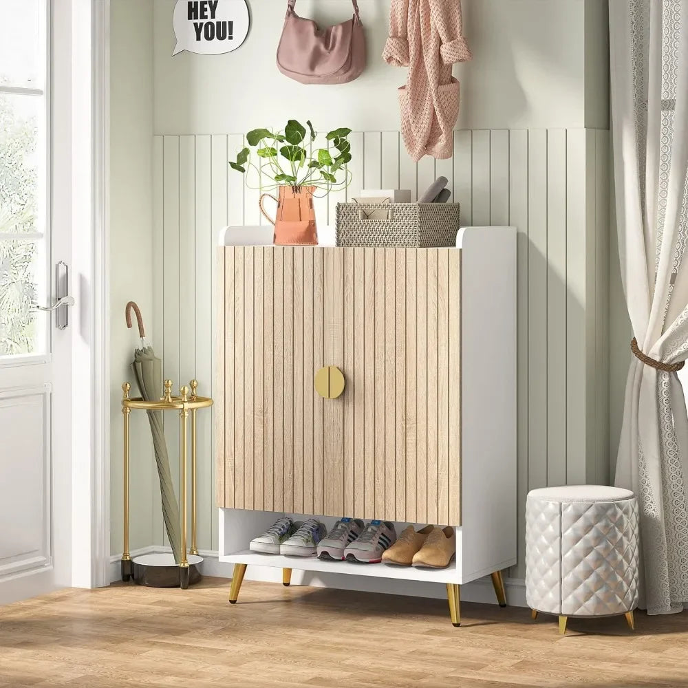 Shoe Cabinet with Doors, 7-Tier Shoe Storage Cabinet with Adjustable Shelves, Wooden Shoes Rack Shoe Storage Organize
