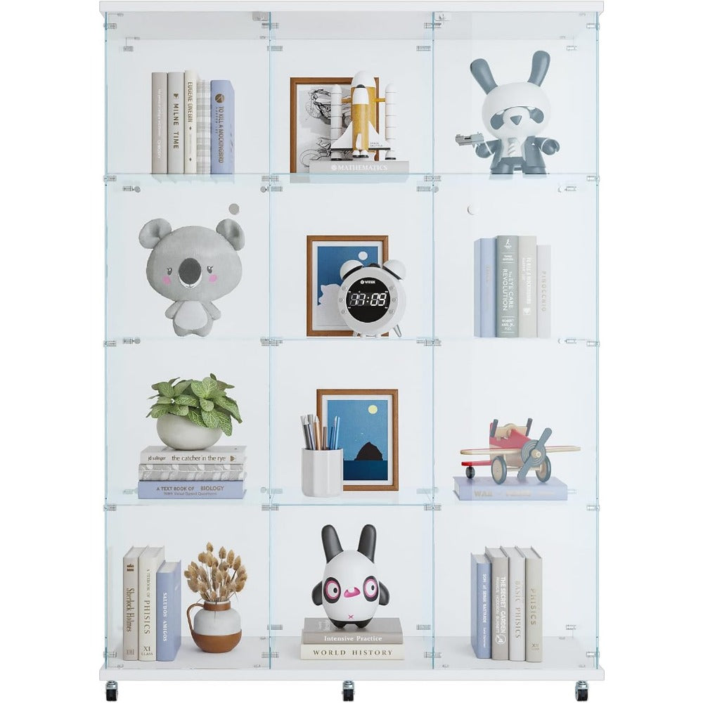 Glass Display Cabinet with 4 Shelves,Trophy Showcase,Floor Standing Curio Bookshelf