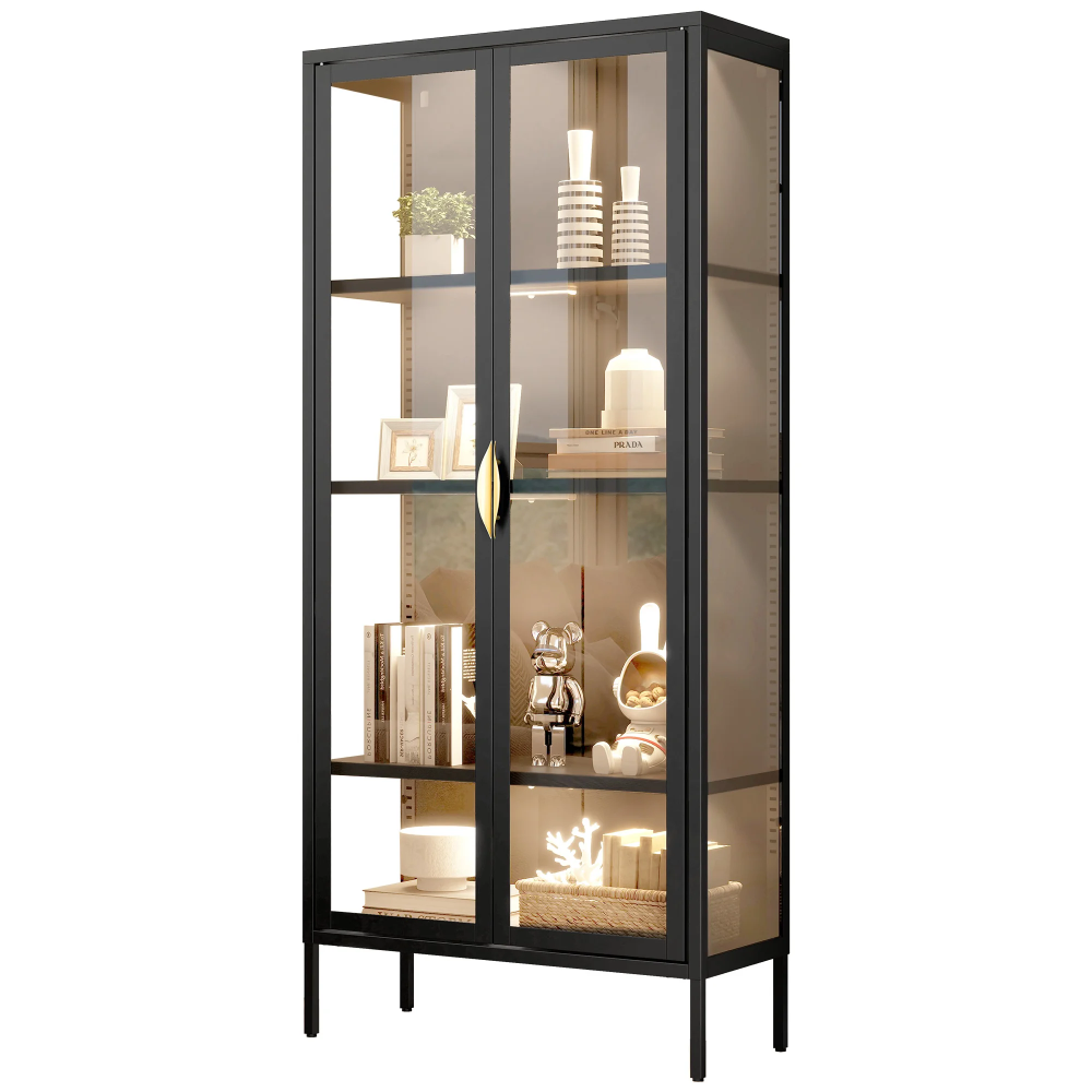 71.8" H Tall Storage Cabinet with LED Light, Display Cabinet with Glass Door, Curio Cabinet Trophy Display Case