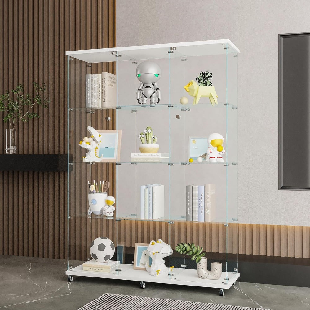 Glass Display Cabinet with 4 Shelves,Trophy Showcase,Floor Standing Curio Bookshelf