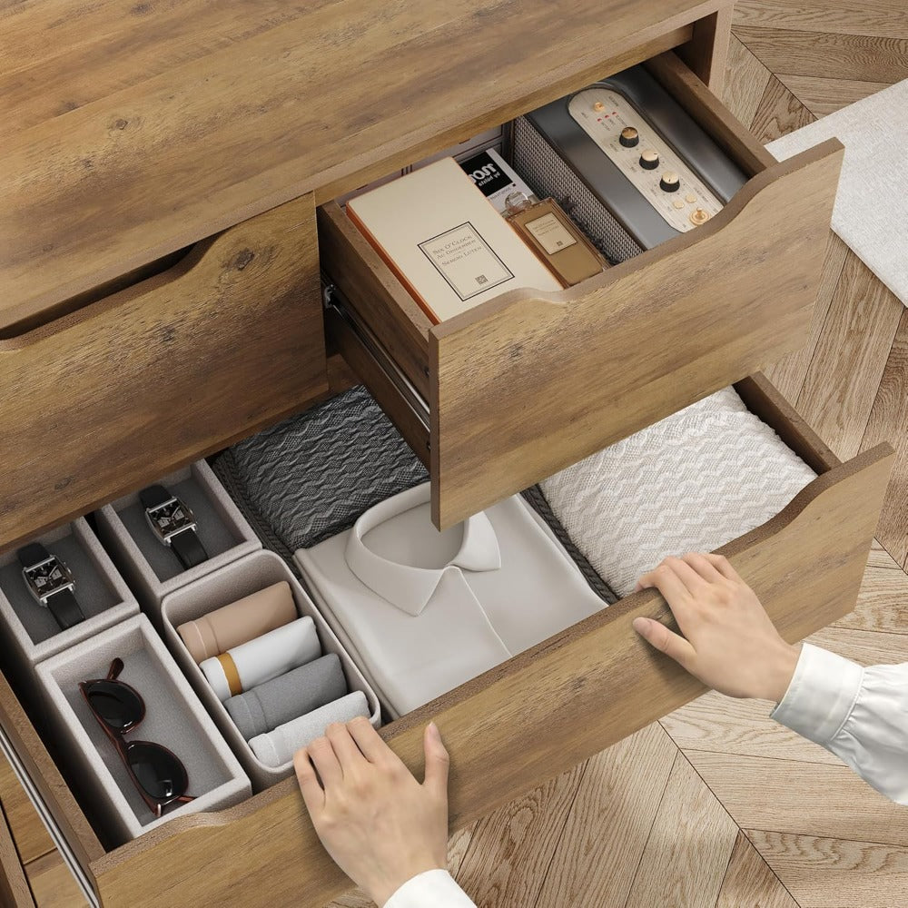 Modern 6 Drawer Dresser for Bedroom, Tall Chest of Drawers with Storage, Large Wood Storage Chest Organizers with Cut-Ou