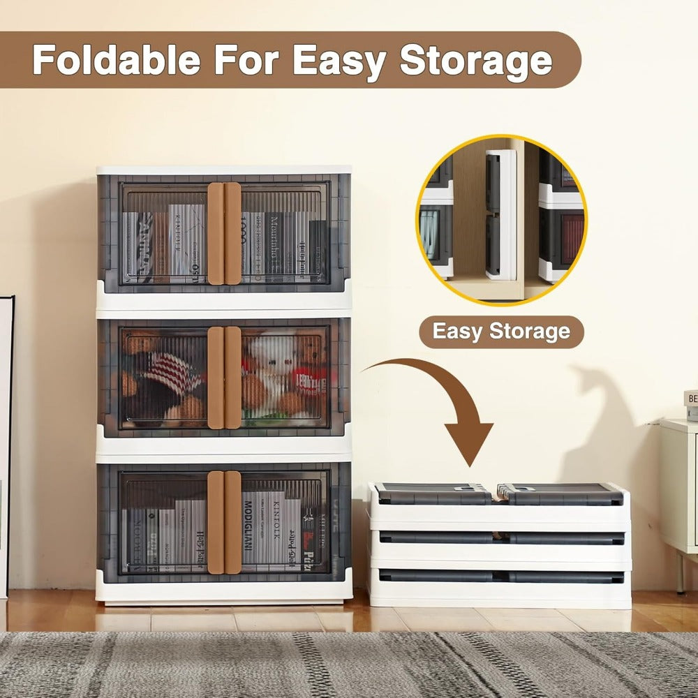 V6 19Gal Plastic Storage Bins With Lids, 76QT Stackable Storage Containers With Wheels, Folding Closet Organizers and Storage