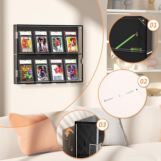 Trading Card Acrylic Display Frame,HD Hangable Graded Card Cabinet,For Sports Game Card