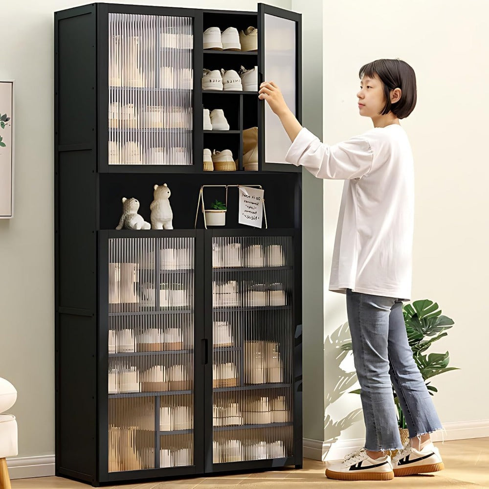 11 Tier Bamboo Shoe Storage Cabinet with Doors, 40-45 Pairs Free Standing Shoe Racks for Closet, Entryway Shoes Rack Organizer f