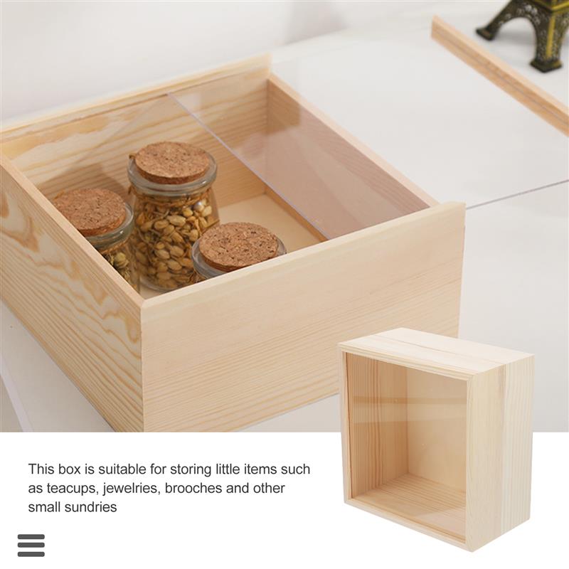 Unfinished Wooden Storage Box With Slide Top Treasure Chest Jewelry Boxes Keepsake Gift Packing Box Home Decoration