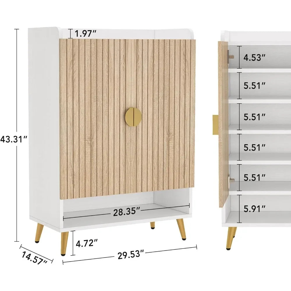 Shoe Cabinet with Doors, 7-Tier Shoe Storage Cabinet with Adjustable Shelves, Wooden Shoes Rack Shoe Storage Organize