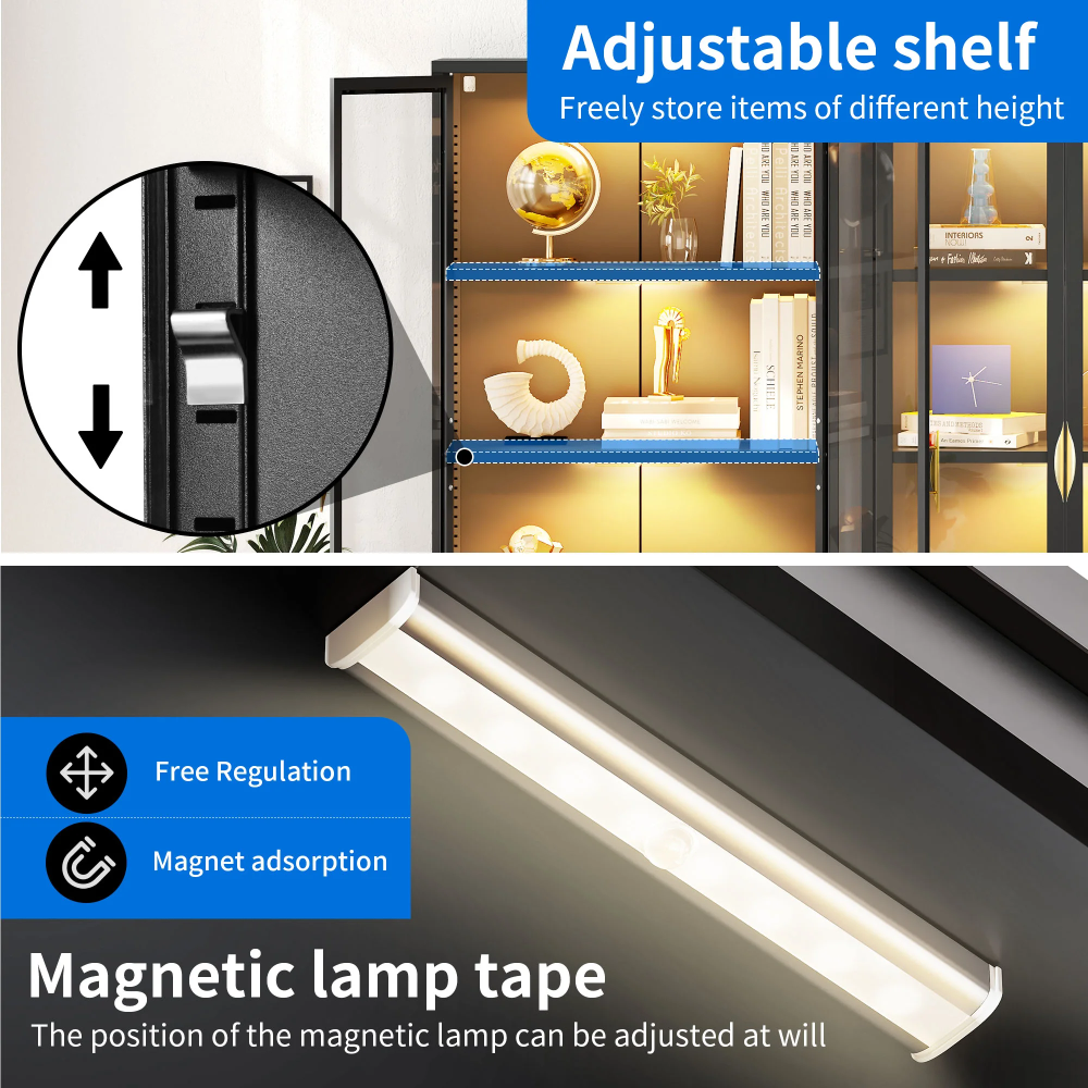 71.8" H Tall Storage Cabinet with LED Light, Display Cabinet with Glass Door, Curio Cabinet Trophy Display Case