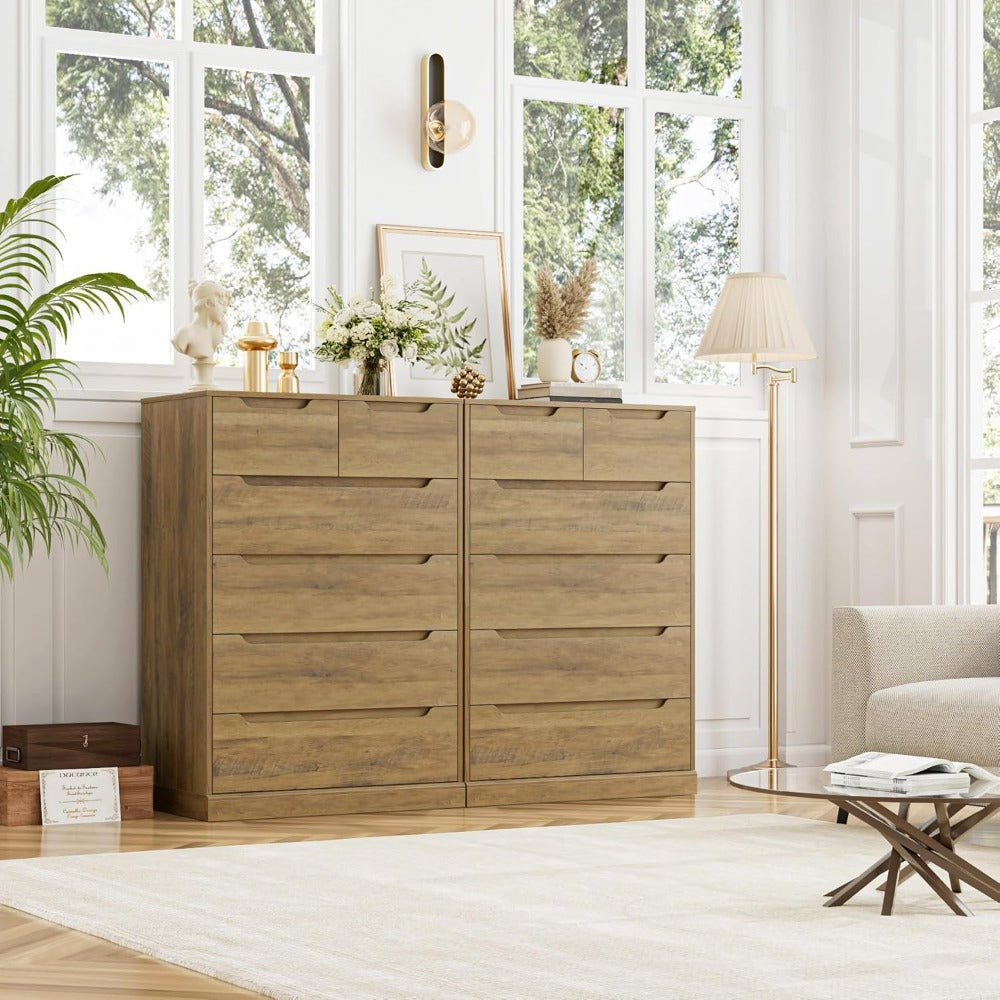 Modern 6 Drawer Dresser for Bedroom, Tall Chest of Drawers with Storage, Large Wood Storage Chest Organizers with Cut-Ou