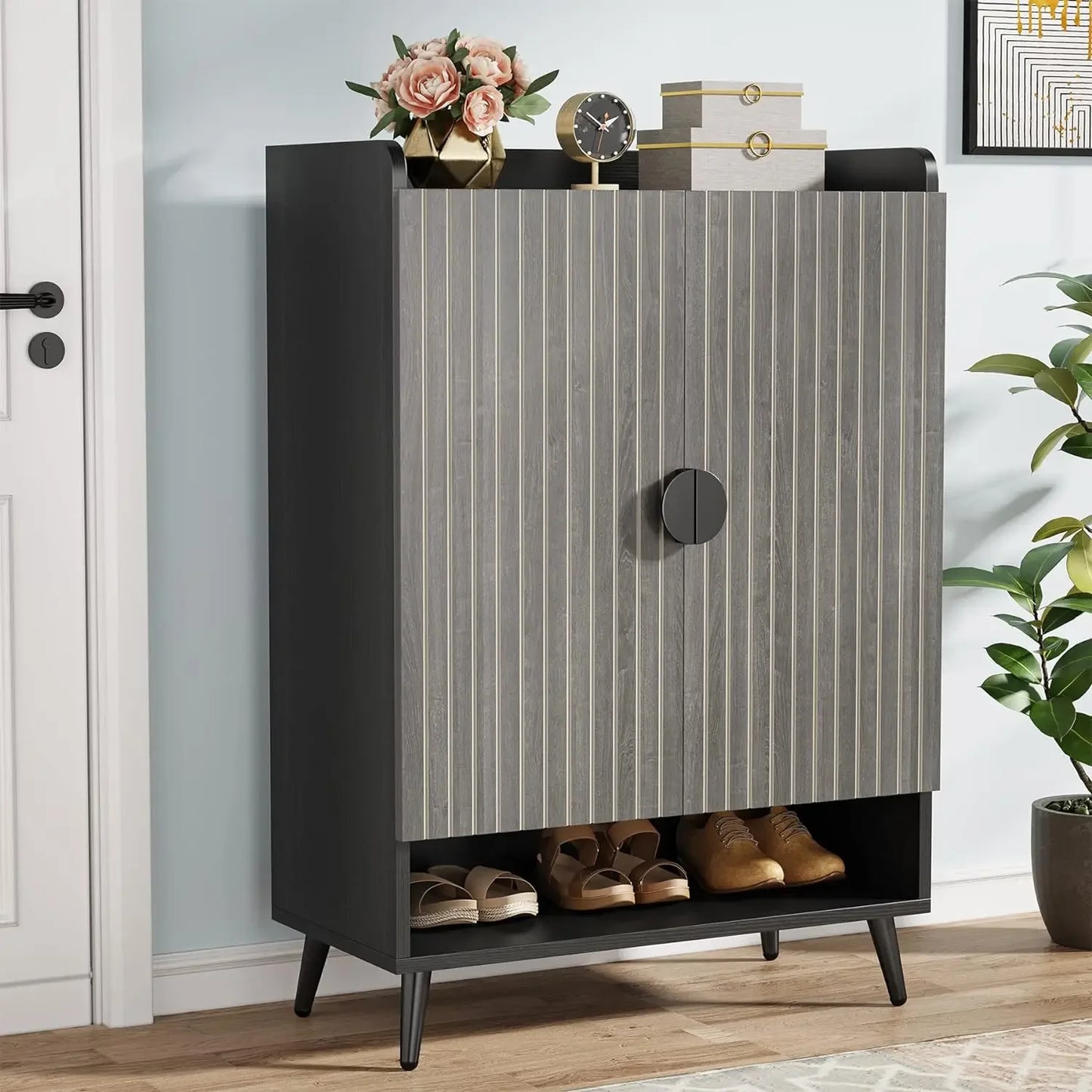 Shoe Cabinet with Doors, 7-Tier Shoe Storage Cabinet with Adjustable Shelves, Wooden Shoes Rack Shoe Storage Organize