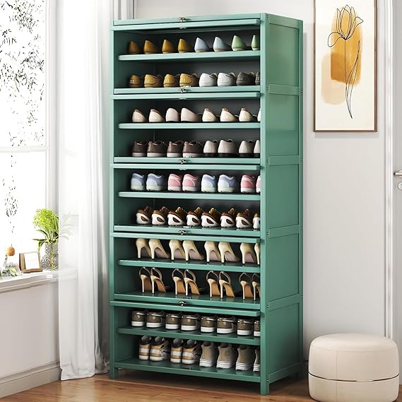 11 Tier Bamboo Shoe Storage Cabinet with Doors, 40-45 Pairs Free Standing Shoe Racks for Closet, Entryway Shoes Rack Organizer f