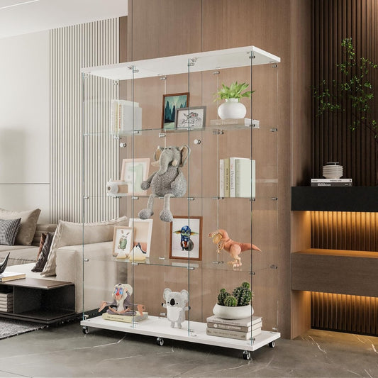 Glass Display Cabinet with 4 Shelves,Trophy Showcase,Floor Standing Curio Bookshelf