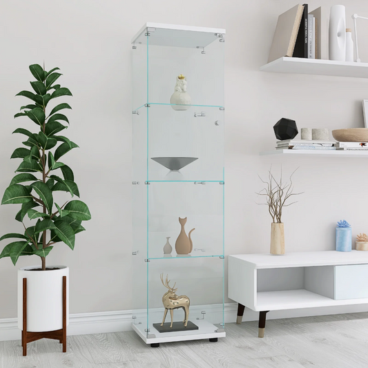 4-Shelf Glass Display Cabinet with Glass Doors,Floor Standing Curio Bookshelf Collection Display Case for Living Room Bedroom