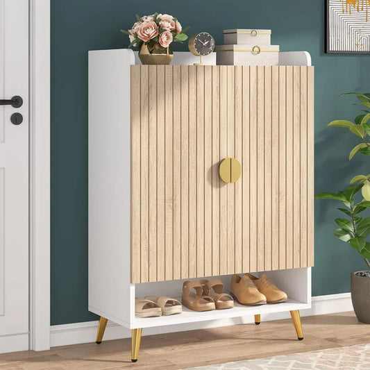 Shoe Cabinet with Doors, 7-Tier Shoe Storage Cabinet with Adjustable Shelves, Wooden Shoes Rack Shoe Storage Organize