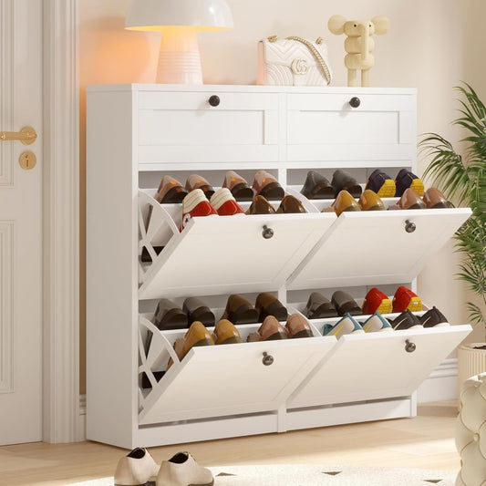 Shoe Cabinet with 4 Flip Drawers & 2 Drawers, Freestanding Shoe Storage Cabinet with Adjustable Shelves, Shoe Organizer for Ent