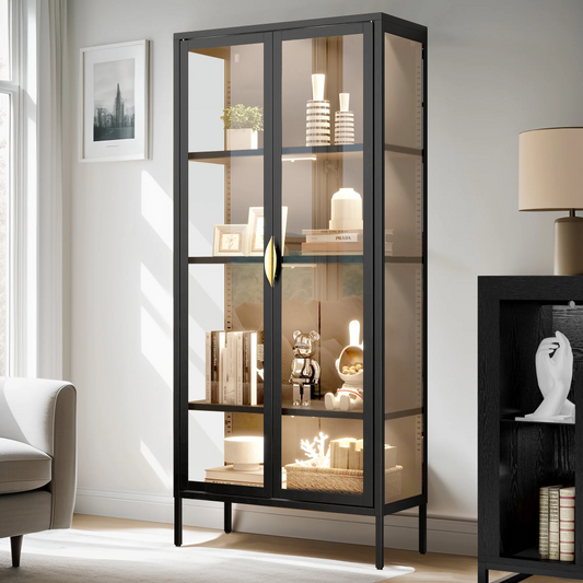 71.8" H Tall Storage Cabinet with LED Light, Display Cabinet with Glass Door, Curio Cabinet Trophy Display Case