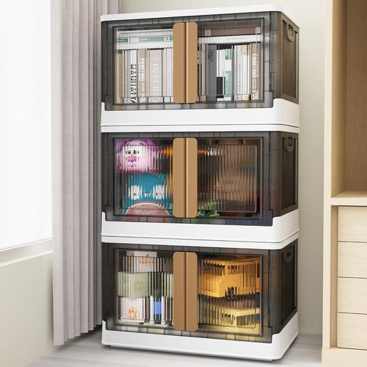 V6 19Gal Plastic Storage Bins With Lids, 76QT Stackable Storage Containers With Wheels, Folding Closet Organizers and Storage