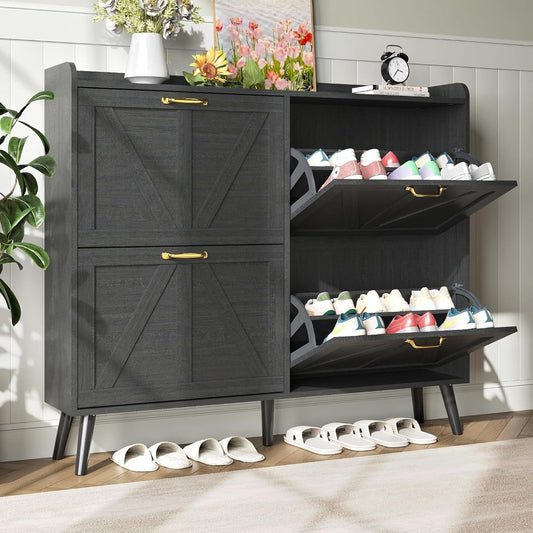 Shoe Cabinet Storage for Entryway, Shoe Cabinet with 4 Flip Drawers, Hidden Slim Shoe Organizer, Narrow Shoe Storage Cabinet