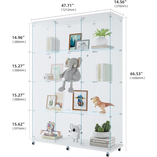 Glass Display Cabinet with 4 Shelves,Trophy Showcase,Floor Standing Curio Bookshelf