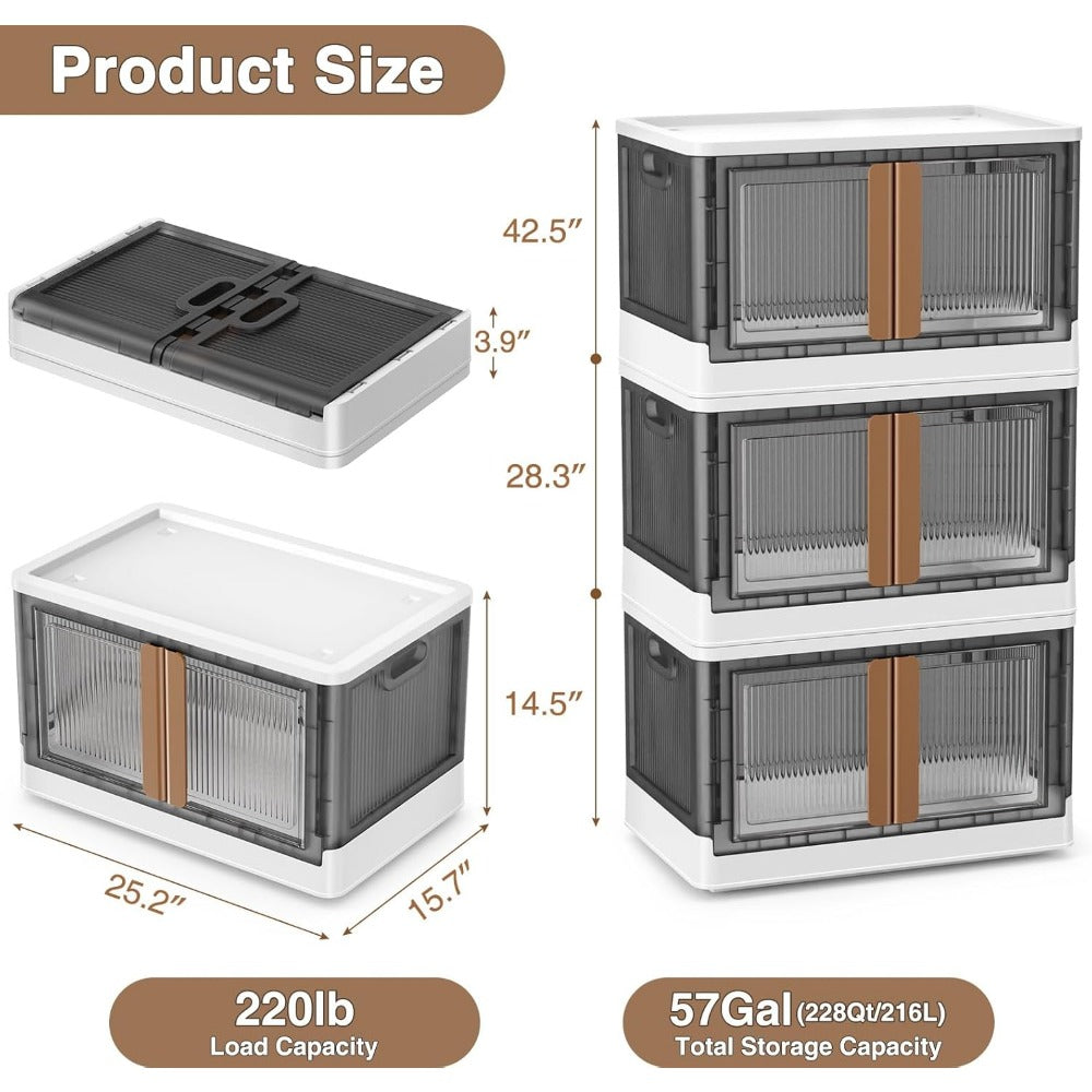 V6 19Gal Plastic Storage Bins With Lids, 76QT Stackable Storage Containers With Wheels, Folding Closet Organizers and Storage