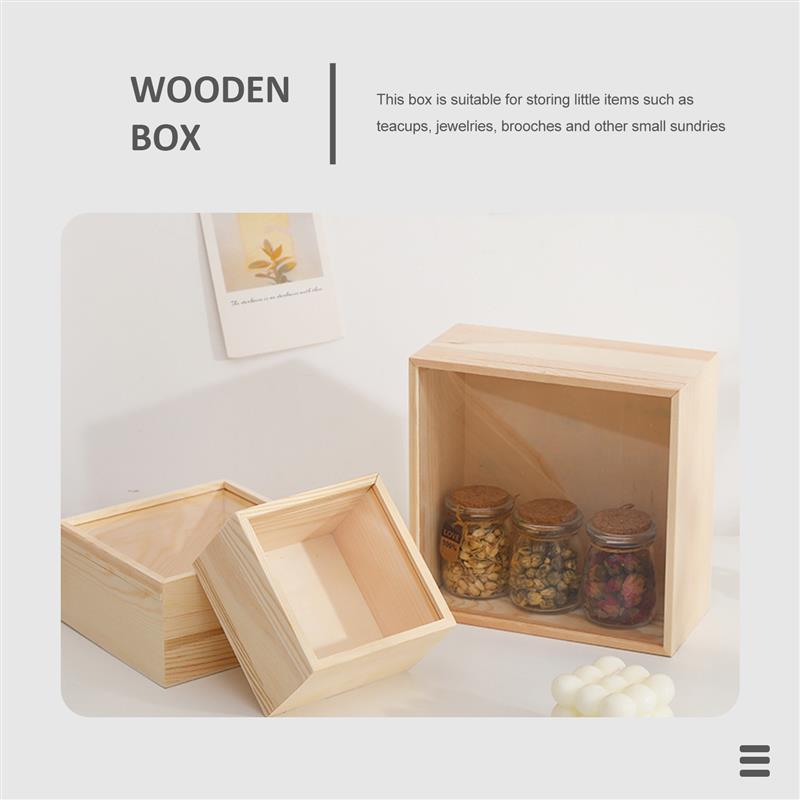 Unfinished Wooden Storage Box With Slide Top Treasure Chest Jewelry Boxes Keepsake Gift Packing Box Home Decoration