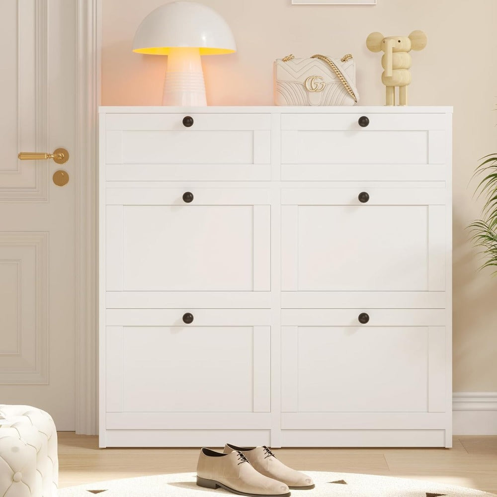 Shoe Cabinet with 4 Flip Drawers & 2 Drawers, Freestanding Shoe Storage Cabinet with Adjustable Shelves, Shoe Organizer for Ent