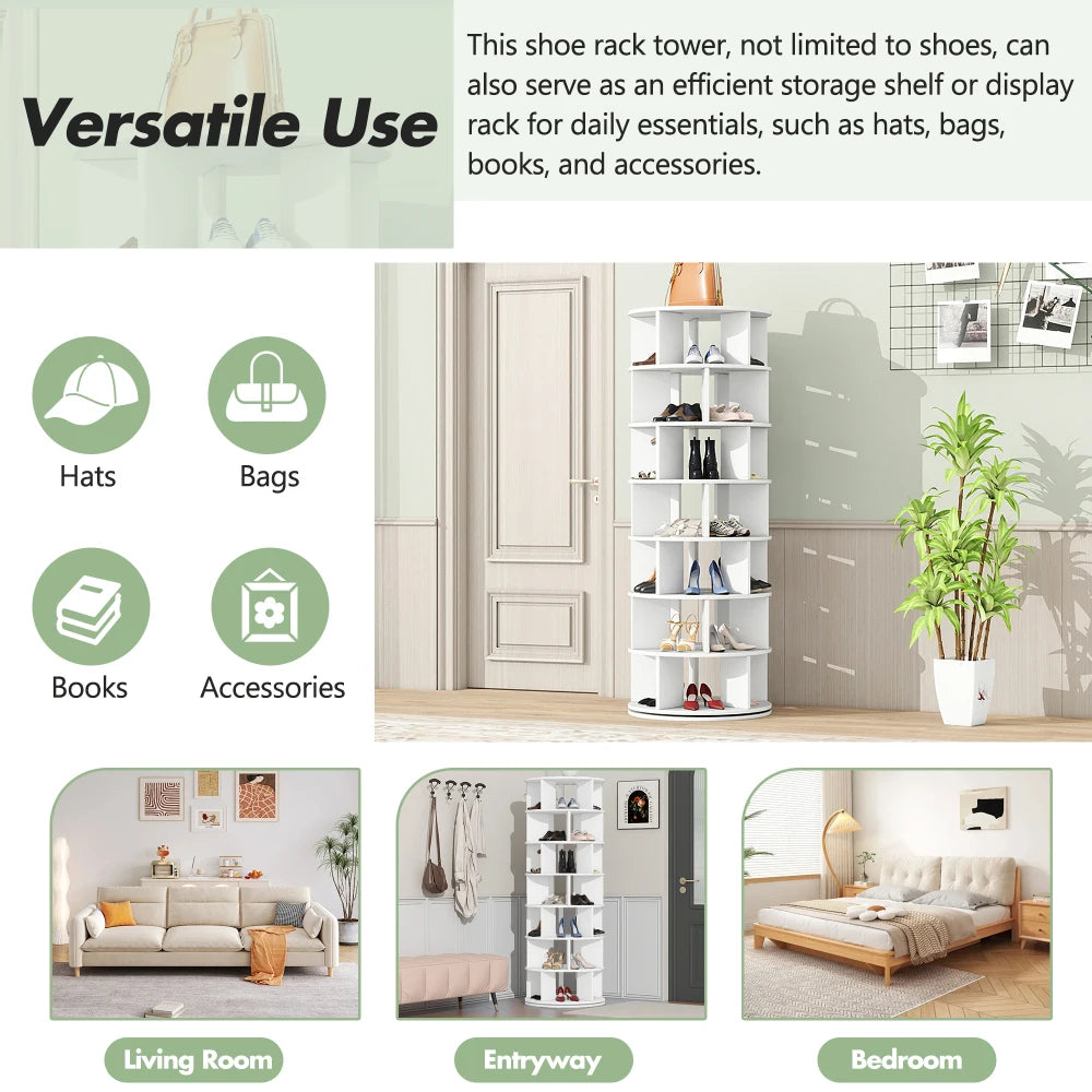 ON-TREND Φ23.6'' Rotating Shoe Rack Tower, 7-Tier Spinning Shoe Shelf with 5 Grids Per Layer, Display Rack, 360° Revolving Shoe