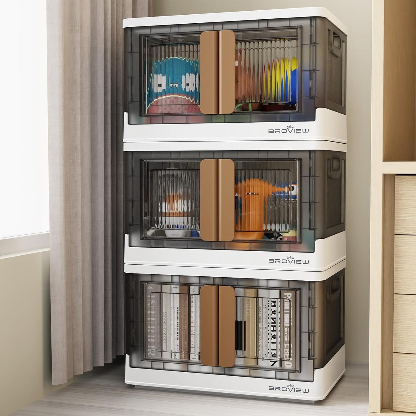 V6 19Gal Plastic Storage Bins With Lids, 76QT Stackable Storage Containers With Wheels, Folding Closet Organizers and Storage