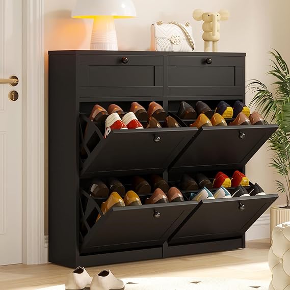 Shoe Cabinet with 4 Flip Drawers & 2 Drawers, Freestanding Shoe Storage Cabinet with Adjustable Shelves, Shoe Organizer for Ent